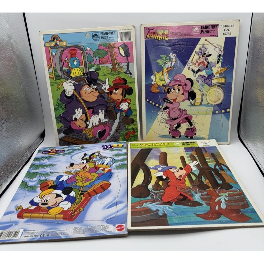 Vintage DISNEY Frame Tray Puzzles Mickey Mouse Donald Duck Minnie Lot of 4-Flaws